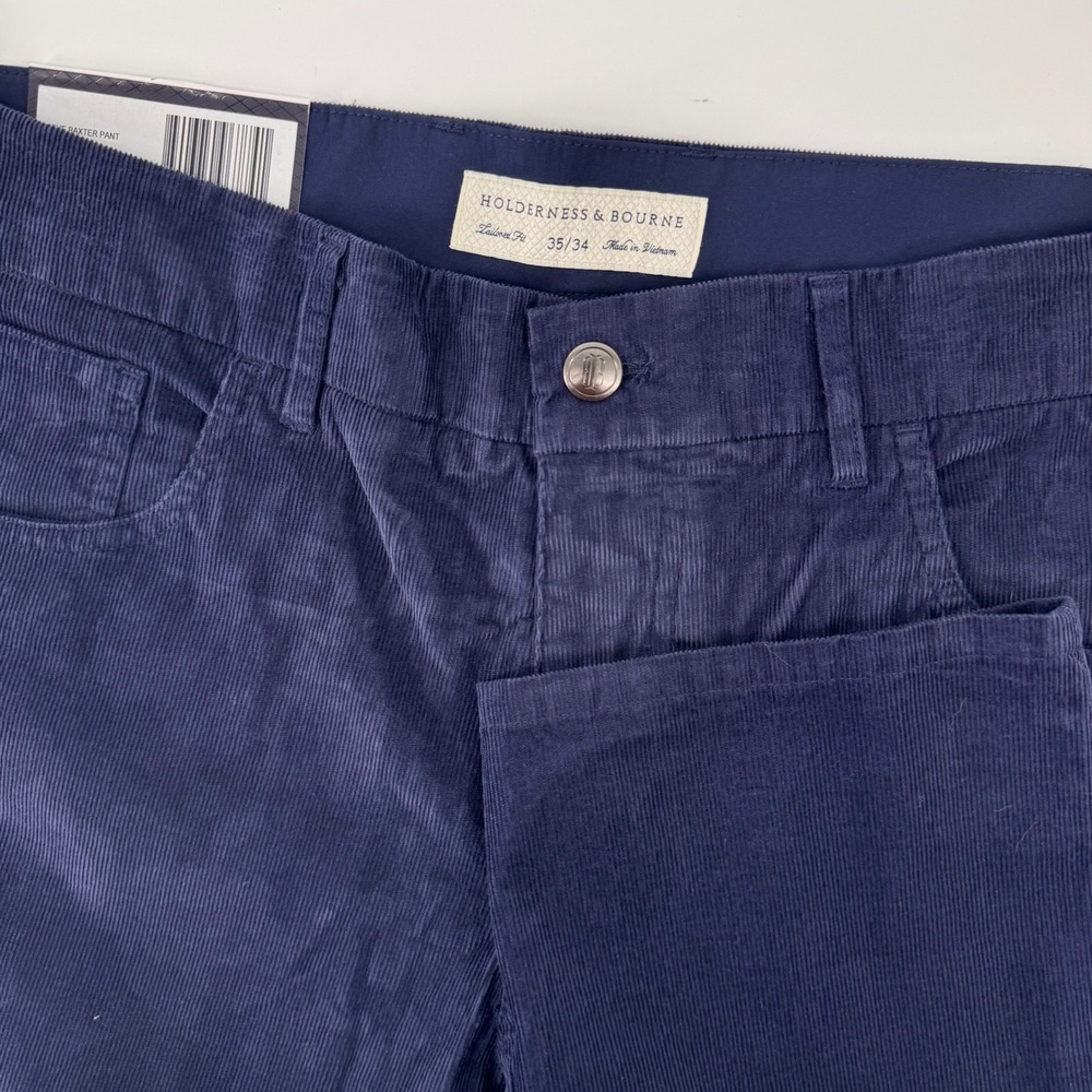 Holderness & Bourne Baxter Pant Mens 35x34 Navy Blue Tailored Corduroy Trousers
